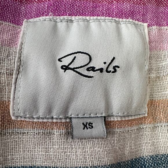 Rails Sydney Top Women’s XS Avila Striped Linen Blend Metallic Thread Button - Picture 7 of 12